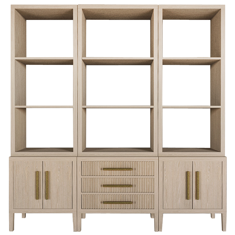 Модульный стеллаж Primo из трех составных элементов Светлый дуб Древесина Золотой в Уфе | Loft Concept 