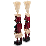 Комплект из 2-х деревянных статуэток Asmat Straw Headdress Statuettes Red Turquoise Tattoo варинант исполнения - 2 | Loft Concept в Уфе