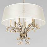 Люстра подвесная круглая с тканевым полупрозрачным абажуром и подвесками 6 ламп Gilded Elegance варинант исполнения - 4 | Loft Concept в Уфе