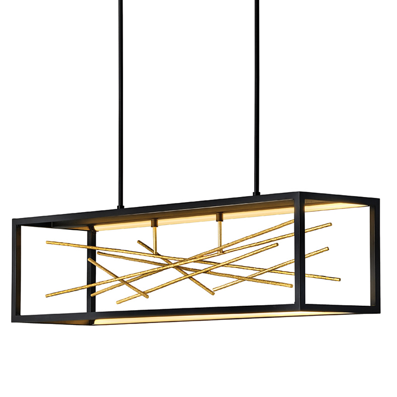 Люстра прямоугольная черного цвета с декором в виде ветвей в золотой отделке Hinkley Золотой Черный в Уфе | Loft Concept 