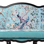 Трехместный диван из натурального бука бирюзовый с изображением птиц и цветов Turquoise Chinoiserie Garden Sofa варинант исполнения - 4 | Loft Concept в Уфе