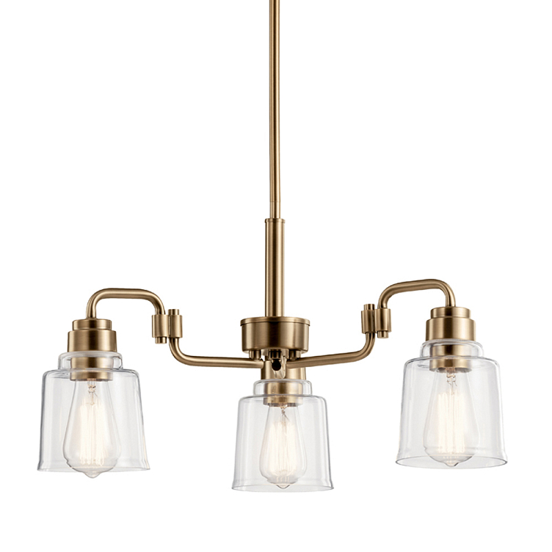 Люстра цвета латунь с 3-мя прозрачными стеклянными плафонами Kichler Латунь Прозрачное Стекло в Уфе | Loft Concept 