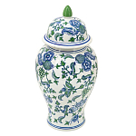 Ваза с крышкой и зелено-голубым рисунком на белом фоне 51 см Blue & White Ornament варинант исполнения - 1 | Loft Concept в Уфе