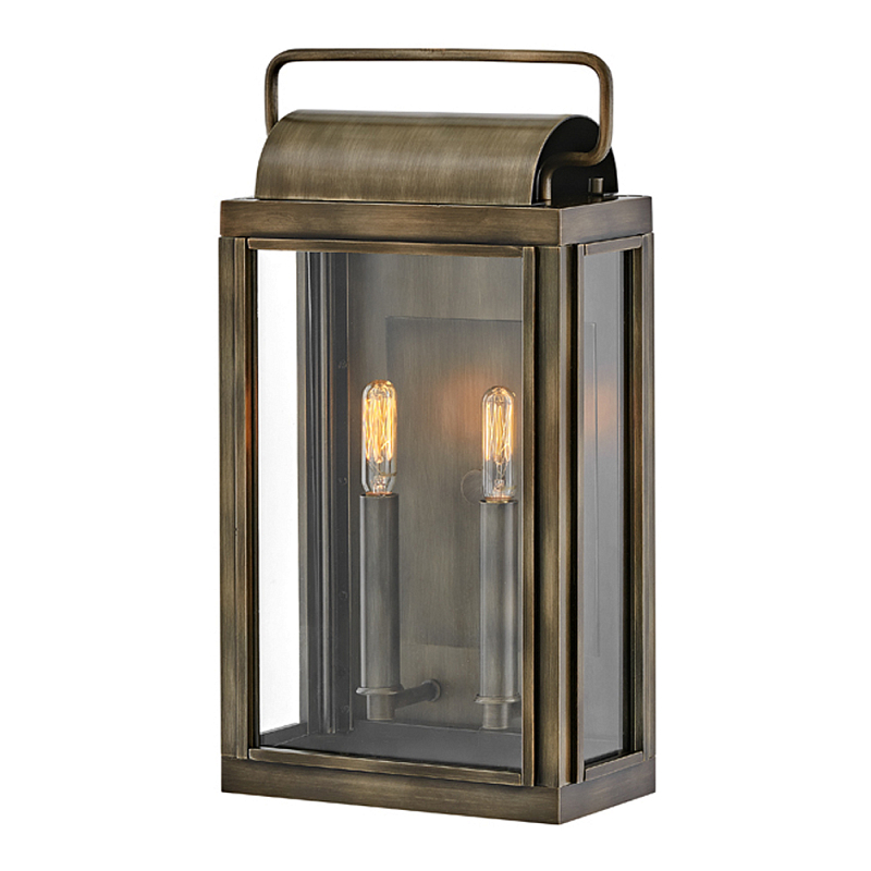 Настенный фонарь прямоугольной формы цвета состаренная латунь с двумя лампами Hinkley Бронза Прозрачное Стекло в Уфе | Loft Concept 