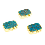 Таблетница карманная прямоугольная с 2-мя отделениями с зеркалом и накладкой из натурального камня Апатит Голубой Gold Stone Pillboxes варинант исполнения - 4 | Loft Concept в Уфе