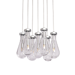 Люстра с 7-ю прозрачными плафонами из стекла в форме капли на круглом потолочном основании цвета хром Lucid Rain  варинант исполнения - 1 | Loft Concept в Уфе