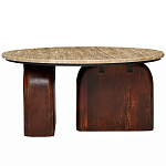 Кофейный столик с круглой столешницей на 2-х массивных деревянных ножках Tandem Travertine and Wood варинант исполнения - 1 | Loft Concept в Уфе