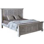 Двуспальная кровать из массива манго с резьбой Vega Grey Mango Bed варинант исполнения - 2 | Loft Concept в Уфе