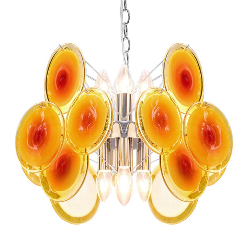 Люстра из оранжевых стеклянных дисков OrangeGlowing Reflectors Оранжевое Стекло  Хром в Уфе | Loft Concept 