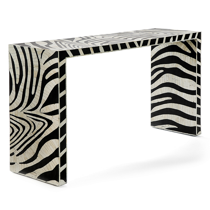 Консоль Дизайнерская Kenya Console ZEBRA Bone Inlay black ivory ( слоновая кость ) Черный в Уфе | Loft Concept 