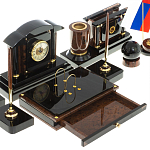 Настольный письменный набор с часами из природного камня обсидиана Peace Contract варинант исполнения - 4 | Loft Concept в Уфе