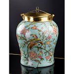 Ваза округлой формы из фарфора с рисунком и бронзовой крышкой Turquoise Blooming Garden варинант исполнения - 1 | Loft Concept в Уфе