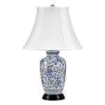 Настольная лампа с фарфоровым основанием с декоративным орнаментом и белым абажуром на темной круглой подставке Elstead Lighting варинант исполнения - 1 | Loft Concept в Уфе