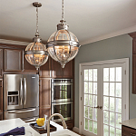 Подвесной светильник с прозрачным стеклянным плафоном в форме шара цвета никеля в индустриальном стиле на цепи 3 лампы Feiss варинант исполнения - 3 | Loft Concept в Уфе