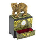 Часы настольные с декором в виде медведя и выдвижным ящиком из натурального камня Змеевик Bear Stone Clock варинант исполнения - 3 | Loft Concept в Уфе