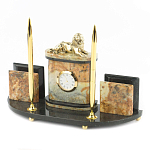 Настольный письменный набор из камня офиокальцит и бронзы с декором в виде льва Successful Leader варинант исполнения - 2 | Loft Concept в Уфе