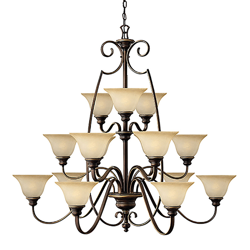 Люстра трехъярусная бронзового цвета с 15-ю кремовыми плафонами в форме чаш Hinkley Бронза Бежевый в Уфе | Loft Concept 