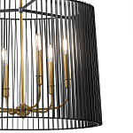 Люстра цвета латунь с 6-ю лампами свечами внутри цилиндрического абажура из черных металлических реек Kichler варинант исполнения - 3 | Loft Concept в Уфе