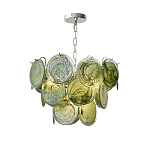 Люстра из зеленых стеклянных дисков с перламутровым эффектом Green Glowing Glaze варинант исполнения - 7 | Loft Concept в Уфе