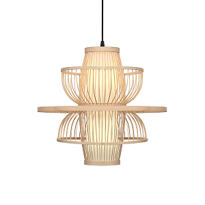 Подвесной светильник фигурный из деревянных прутьев с плафоном из натуральной ткани Light Inside the Cell