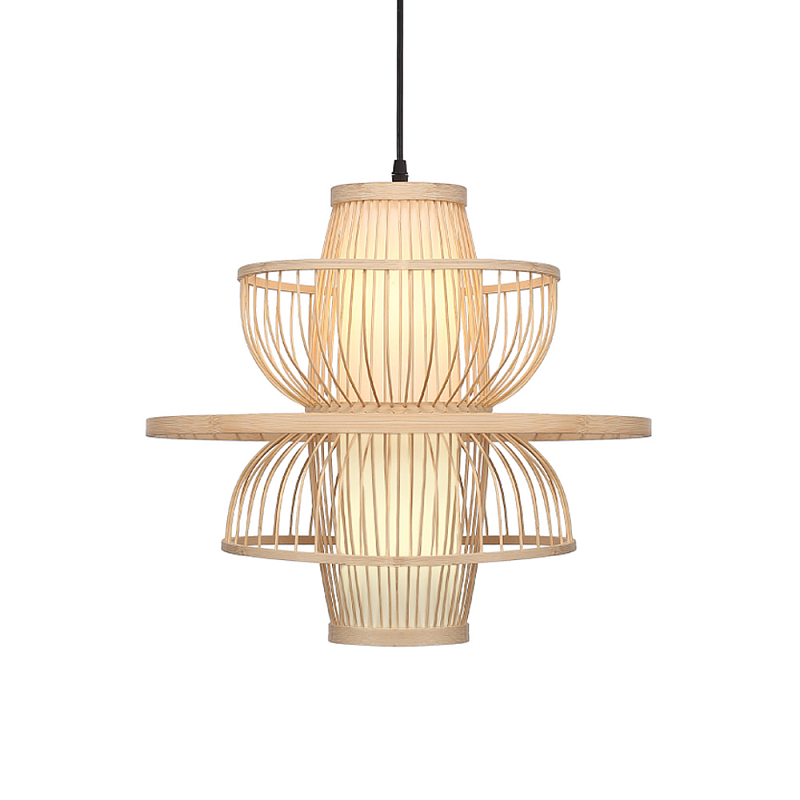 Подвесной светильник фигурный из деревянных прутьев с плафоном из натуральной ткани Light Inside the Cell Древесина в Уфе | Loft Concept 