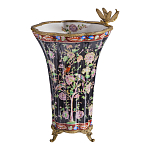 Ваза из фарфора черная с цветочной росписью и бронзовой стрекозой Spring Garden варинант исполнения - 1 | Loft Concept в Уфе