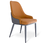 Стул оранжевый с высокой спинкой из искуственной кожи на серых металлических ножках Enigma Orange варинант исполнения - 1 | Loft Concept в Уфе