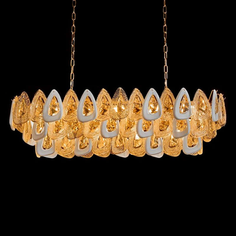 Люстра овальная с многослойными белыми и прозрачными подвесками Character Chandelier Золотой Прозрачный Белый Люстра овальная с многослойными белыми и прозрачными подвесками Character Chandelier Золотой Прозрачный Белый в Уфе | Loft Concept