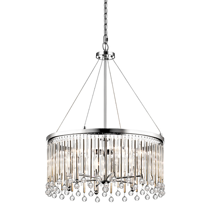 Люстра круглая цвета хром с вертикальными стеклянными трубками и круглыми подвесками Kichler Хром Прозрачное Стекло в Уфе | Loft Concept 