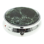 Таблетница карманная круглая с 3-мя отделениями с зеркалом и накладкой из натурального камня Серафинит Silver Stone Pillboxes варинант исполнения - 3 | Loft Concept в Уфе