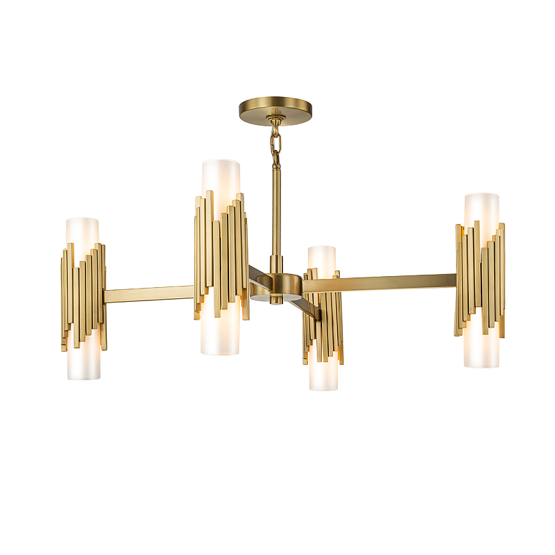 Люстра цвета латунь с 4-мя матовыми цилиндрическими плафонами Elstead Lighting Белый Винтажная латунь в Уфе | Loft Concept 