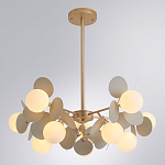 Люстра на штанге с 10-ю белым шарообразным плафоном и декоративными металлическими элементами в виде лепестков серого цвета Matisse варинант исполнения - 2 | Loft Concept в Уфе