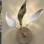 Бра с декоративными белыми и золотыми листьями на текстурном основании Wintery flovers варинант исполнения - 4 | Loft Concept в Уфе