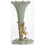 Ваза зеленая фарфоровая с волнистым краем с бронзовой фигуркой журавля Eden Garden  варинант исполнения - 3 | Loft Concept в Уфе