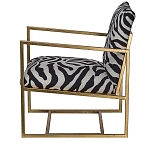 Кресло с металлическим золотистым каркасом и мягкой обивкой с чёрно-белым принтом зебры Wild animals варинант исполнения - 2 | Loft Concept в Уфе