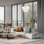 Люстра из белых стеклянных дисков на серебрянном каркасе White Glowing Reflectors варинант исполнения - 2 | Loft Concept в Уфе