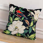 Декоративная подушка чёрная с изображением птицы в саду Blooming Red Birds варинант исполнения - 2 | Loft Concept в Уфе