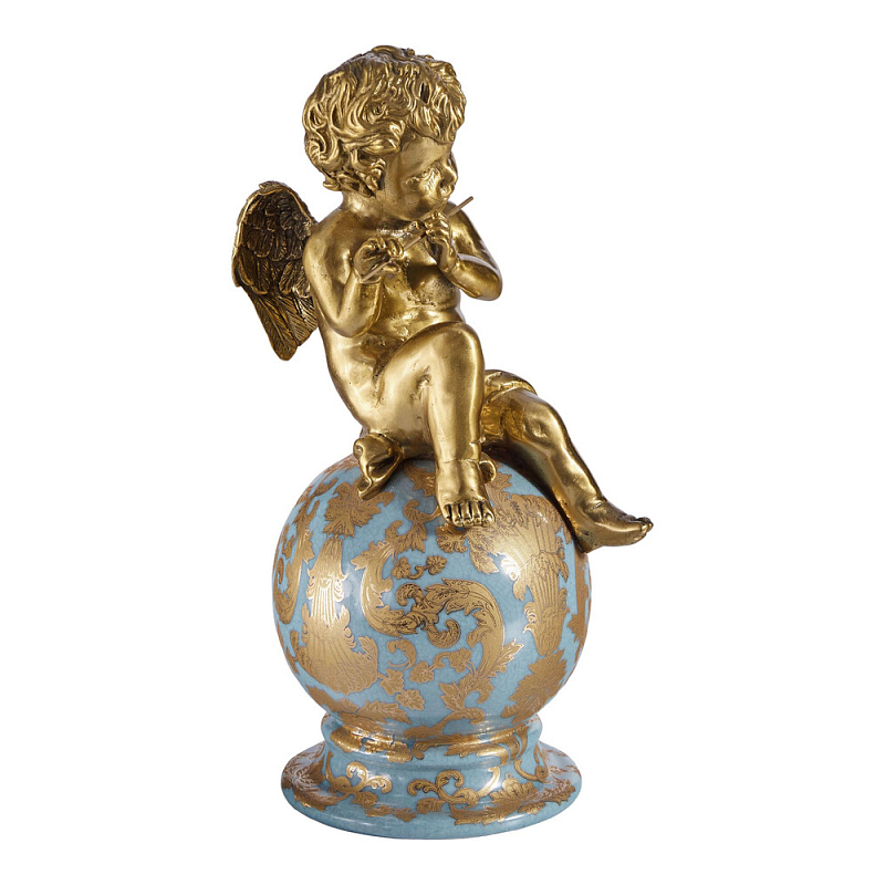 Фигурка Ангел с флейтой на шаре Seraphic Бронза Голубой в Уфе | Loft Concept 