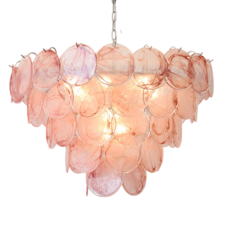 Люстра с каскадом из круглых розовых стеклянных дисков Pink Light Waterfall Розовый Хром Люстра с каскадом из круглых розовых стеклянных дисков Pink Light Waterfall Розовый Хром в Уфе | Loft Concept