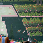 Обои ручная роспись Mahal Garden Original colourway on blue painted Xuan paper варинант исполнения - 2 | Loft Concept в Уфе