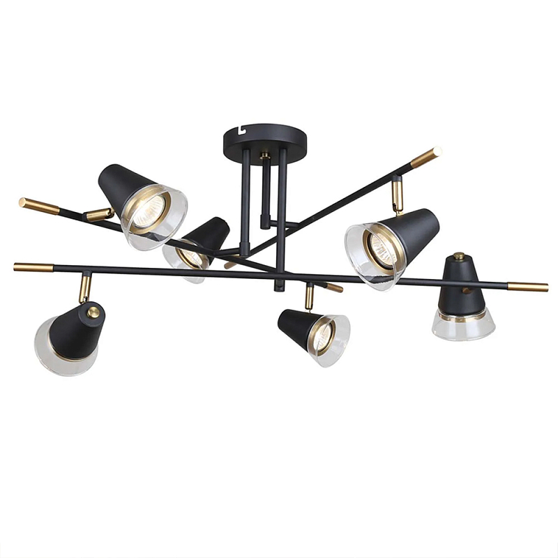 Потолочный светильник с конусообразными плафонами с контрастным сочетанием бронзы и глубоким черным цветом Aurika Черный Прозрачный в Уфе | Loft Concept 