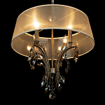 Люстра подвесная круглая с тканевым полупрозрачным абажуром и подвесками 4 лампы Gilded Elegance варинант исполнения - 5 | Loft Concept в Уфе