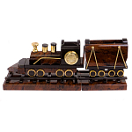 Часы настольные в виде паровоза из натурального камня Обсидиан Train Stone Clock варинант исполнения - 1 | Loft Concept в Уфе