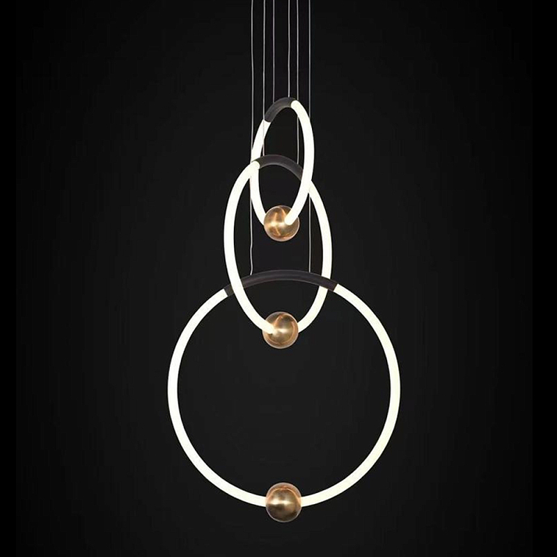 Люстра подвесная светодиодная с 3-мя кольцами Bronze Ring Chandelier Бронза Белый Черный Люстра подвесная светодиодная с 3-мя кольцами Bronze Ring Chandelier Бронза Белый Черный в Уфе | Loft Concept