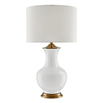 Настольная лампа белого цвета с фарфоровым основанием и латунными акцентами и тканевым абажуром Currey & Company варинант исполнения - 1 | Loft Concept в Уфе