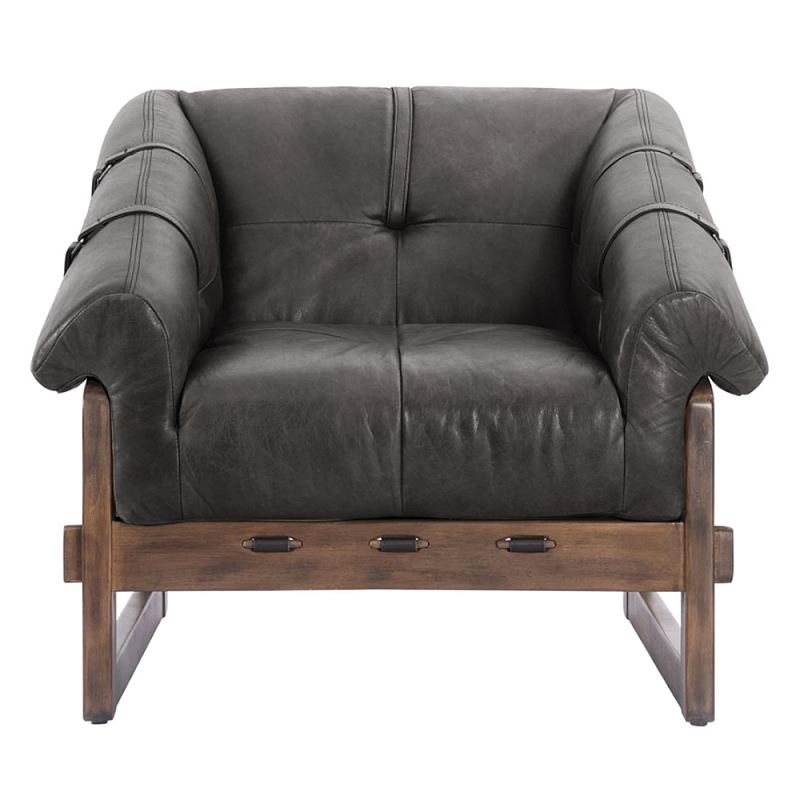 Кресло Duncan винтажная черная кожа Черный Коричневый в Уфе | Loft Concept 