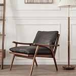 Кресло c каркасом из массива дерева и мягкой кожаной обивкой Walnut Armchair варинант исполнения - 11 | Loft Concept в Уфе