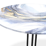 Стол журнальный с круглой бело-голубой столешницей из стекла White and Blue Marble варинант исполнения - 3 | Loft Concept в Уфе