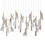 Люстра с золотистыми трубками и прозрачными стеклянными листьями на подвесах Sylva  варинант исполнения - 1 | Loft Concept в Уфе