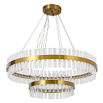 Люстра подвесная двухъярусная с золотистымыми кольцами и прозрачными стеклянными элементами Ring Horizontal варинант исполнения - 1 | Loft Concept в Уфе